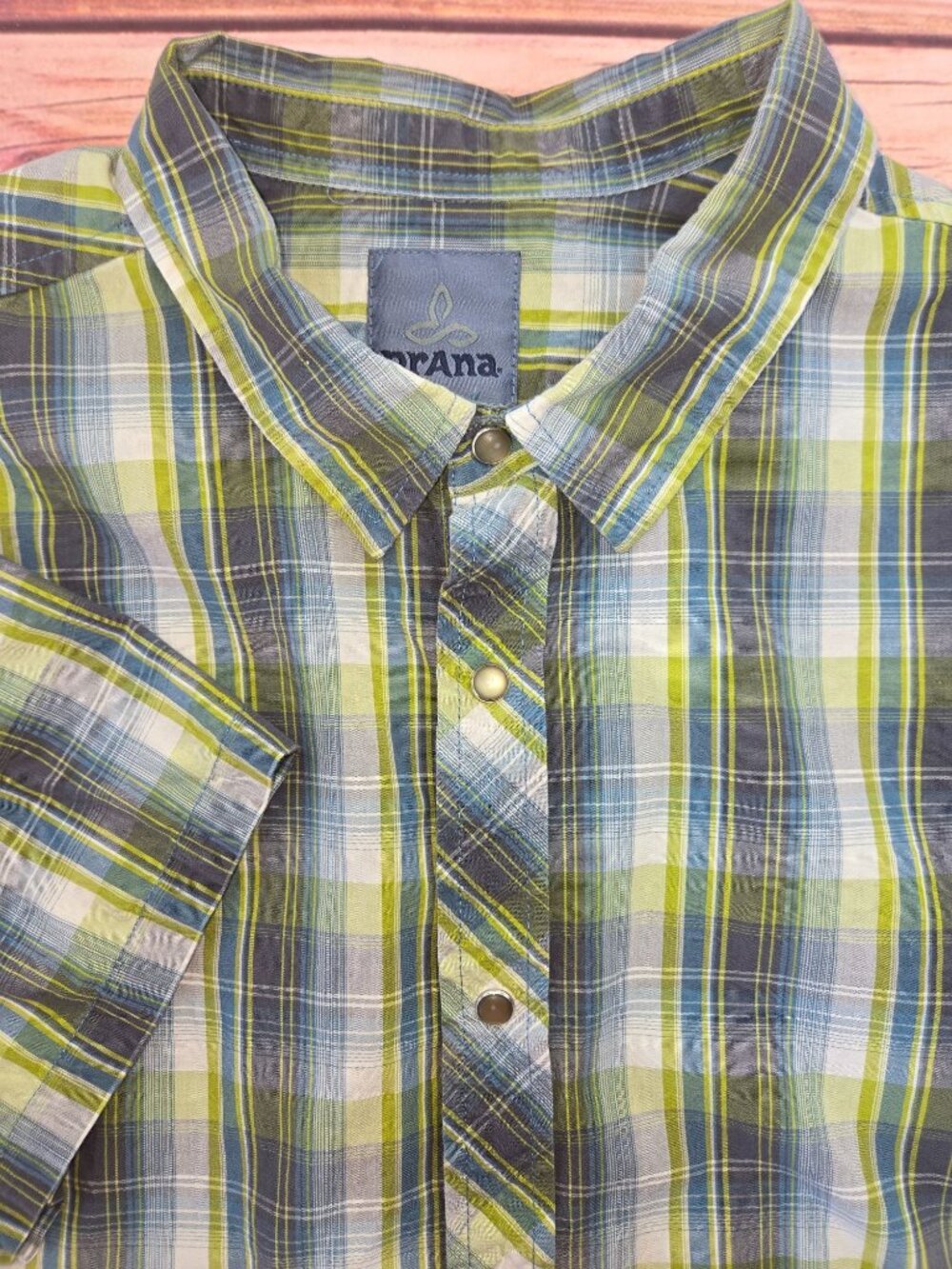 PrAna Mens Green Plaid Shirt Large Organic Cotton